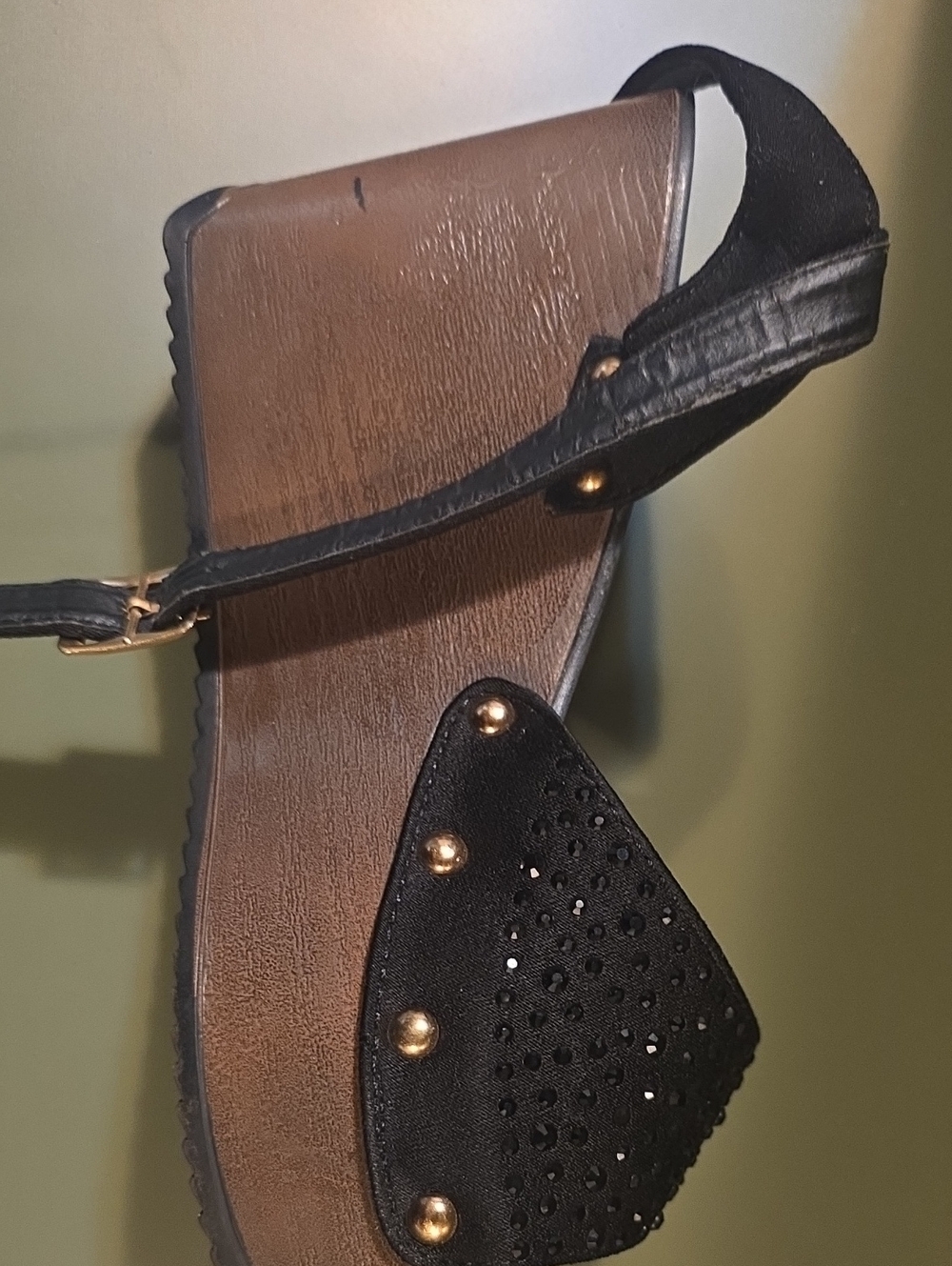 Women’s Black Studded Wedge Sandals - Picture 8 of 9